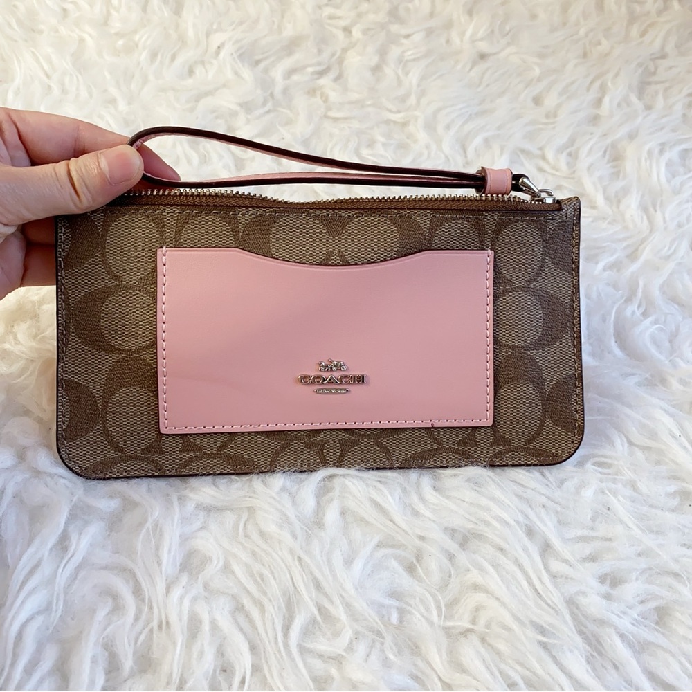 Coach Zip Top Wallet In Signature Canvas - Picture 2 of 6